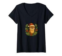 Donna Lontra Che Indossa Un Cappello di Babbo Natale Inverno Vacanze Fauna Selvatica Maglietta con Collo a V
