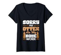 Donna Lontra di Mare Cartone Animato Otter Mangiato Il Mio compiti Divertente Stud Maglietta con Collo a V