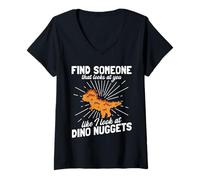 Donna Look At Dino Nuggets Chicken Nugget Dinosaur Maglietta con Collo a V