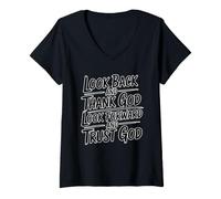 Donna Look Back And Thank God Look Forward And Trust God Maglietta con Collo a V