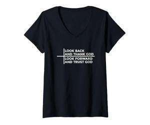 Donna Look Back And Thank God Look Forward And Trust God Maglietta con Collo a V