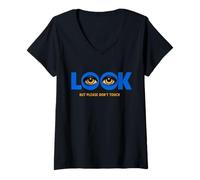 Donna Look But Don't Touch Eyes Graphic Statement Design Maglietta con Collo a V