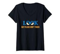 Donna Look But Please Don't Touch Modern Graphic Eyes Design Maglietta con Collo a V