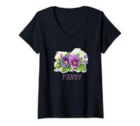 Donna Look Floreale con Questo Divertente Costume Viola del Pensiero Maglietta con Collo a V