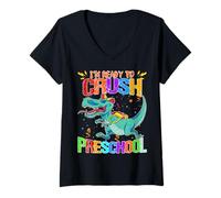 Donna Look out I'm Ready To Crush Prescolare Divertente Dinosauro Pupilla Maglietta con Collo a V