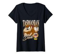 Donna Looney Tunes Bootleg Taz Maglietta con Collo a V