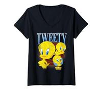 Donna Looney Tunes Bootleg Tweety Maglietta con Collo a V