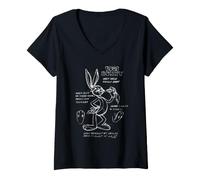 Donna Looney Tunes Bugs Bunny Drawing Instruction Line Art Dark Maglietta con Collo a V