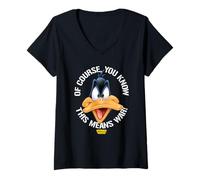 Donna Looney Tunes Daffy Big Head This Means War Maglietta con Collo a V