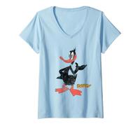 Donna Looney Tunes Daffy Duck Retro Large Pose Maglietta con Collo a V