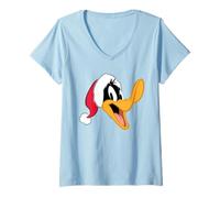 Donna Looney Tunes Daffy Duck Santa Hat Maglietta con Collo a V