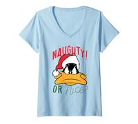 Donna Looney Tunes Daffy Naughty or Nice Maglietta con Collo a V