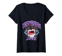 Donna Looney Tunes Tazmanian Devil Rock Maglietta con Collo a V