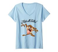 Donna Looney Tunes That's all Folks Taz Light Maglietta con Collo a V