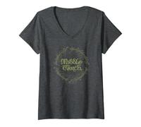 Donna Lord of The Rings Middle Earth Over Map Maglietta con Collo a V