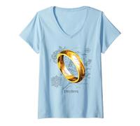 Donna Lord of The Rings Ring Over Middle Earth Maglietta con Collo a V