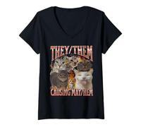 Donna Loro stanno provocando caos - Funny Cat Meme Bootleg Graphic Maglietta con Collo a V