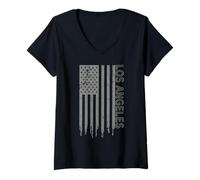 Donna Los Angeles Bandiera Americana Patriottica USA City Los Angeles Maglietta con Collo a V