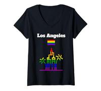 Donna Los Angeles Gay Pride souvenir bandiera arcobaleno colori orgoglio Maglietta con Collo a V