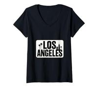 Donna Los Angeles - Grafica minimalista con palme Maglietta con Collo a V