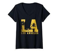 Donna Los Angeles LA Palme Vintage California Maglietta con Collo a V