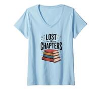 Donna Lost in Chapters per Gli Amanti dei Libri Maglietta con Collo a V