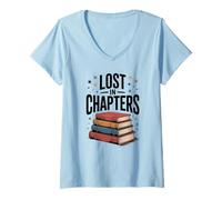 Donna Lost in Chapters per Gli Amanti dei Libri Maglietta con Collo a V