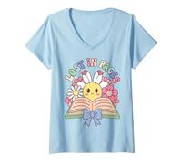 Donna Lost in Pages Book Lover Reading Saying Maglietta con Collo a V