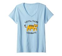 Donna Lotta Tigre. Combatti. Meme, Frase Motivazionale Maglietta con Collo a V