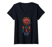 Donna Lotus Dreamcatcher Native American Indian Feathers Arts Maglietta con Collo a V
