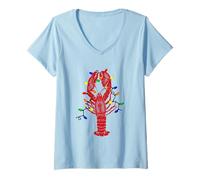 Donna Louisiana Crawfish Christmas Lights Camicia Maglietta con Collo a V