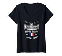 Donna Louvre Museum Paris Flag Souvenir Uomini Donne Ragazze Ragazzi Maglietta con Collo a V