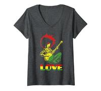 Donna Love African American Black Hippie Banjo Girl Maglietta con Collo a V