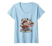 Donna Love At First Strike Funny Baseball Character San Valentino Maglietta con Collo a V