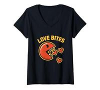 Donna Love Bites Gamer Retrò Creatura Divertente San Valentino Maglietta con Collo a V