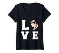 Donna Love Bulldog - Cane e animali domestici Maglietta con Collo a V