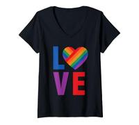 Donna Love Cuore Arcobaleno Orgoglio Pace Maglietta con Collo a V