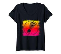Donna Love Djembe/Batteria Africana/Batteria Reggae Music Maglietta con Collo a V