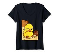 Donna Love Ducks, Rise and Shine, Little Duck, Scuola e Lavoro Maglietta con Collo a V