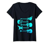 Donna Love Guitar Chitarre Diverse Amante della Musica Maglietta con Collo a V