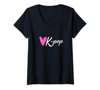 Donna Love Heart K-pop e K Pop Coreano Boy or Girl Band Lovers Maglietta con Collo a V