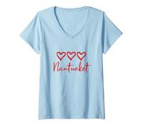 Donna Love Heart Nantucket Rustic Red Hearts Loves Beach Cape cod Maglietta con Collo a V