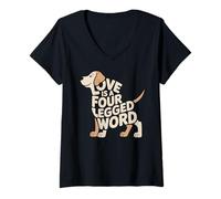 Donna Love Is a Four Legged Word Dog Cute Pet Doggy Lover Zampe Maglietta con Collo a V