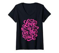 Donna Love Is in The Air Romantico Script Cuori Design Maglietta con Collo a V