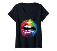 Donna Love is Love - Labbra Arcobaleno da Donna LGBTQ Pride Love Rainbow Maglietta con Collo a V