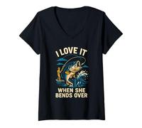 Donna Love It When She Bends Over Funny Uomo Big Mouth Bass Fishi Maglietta con Collo a V