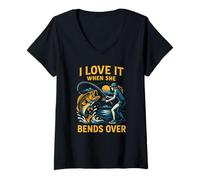 Donna Love It When She Bends Over Funny Uomo Big Mouth Bass Fishi Maglietta con Collo a V