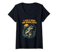 Donna Love It When She Bends Over Funny Uomo Big Mouth Bass Fishi Maglietta con Collo a V