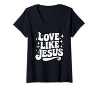 Donna Love Like Jesus Christian Girl Retro Religioso San Valentino Maglietta con Collo a V