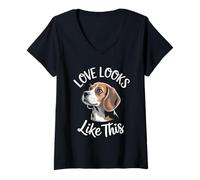 Donna Love Looks Like This Beagle Dog Lover Uomini Donne Bambini Maglietta con Collo a V